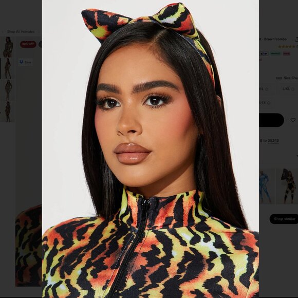 Fashion Nova Wild Thing Tiger Jumpsuit/Ears 2 Piece Costume Set, Medium/Large - Picture 2 of 9